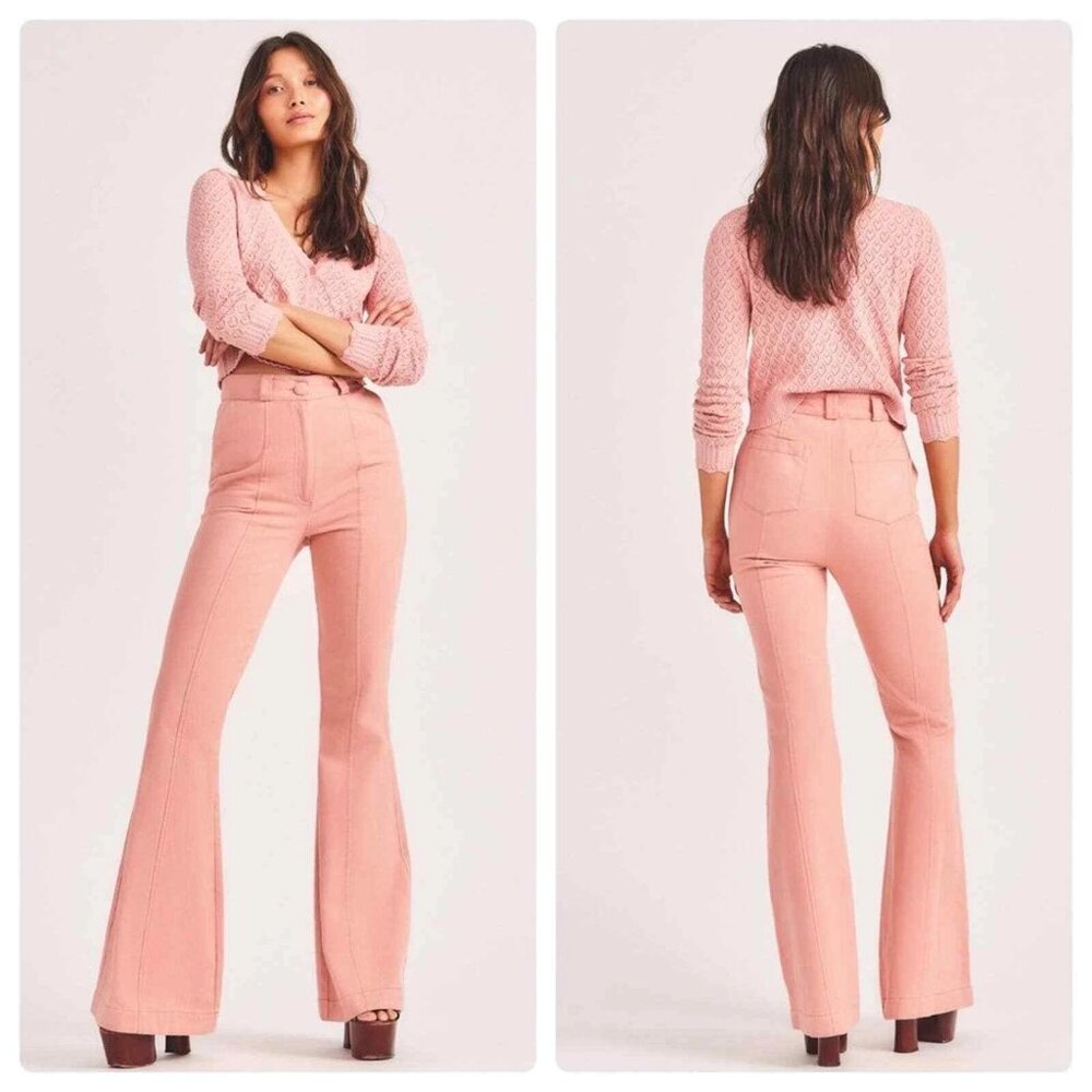 LoveShackFancy Meyerson Flared Pants in Tuscany Pink